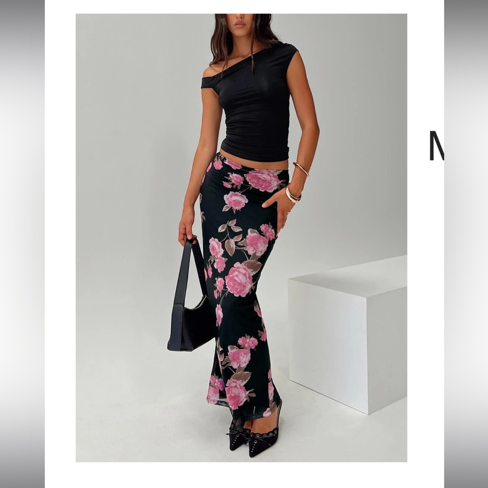 Princess Polly Black and Pink Floral Maxi Skirt
